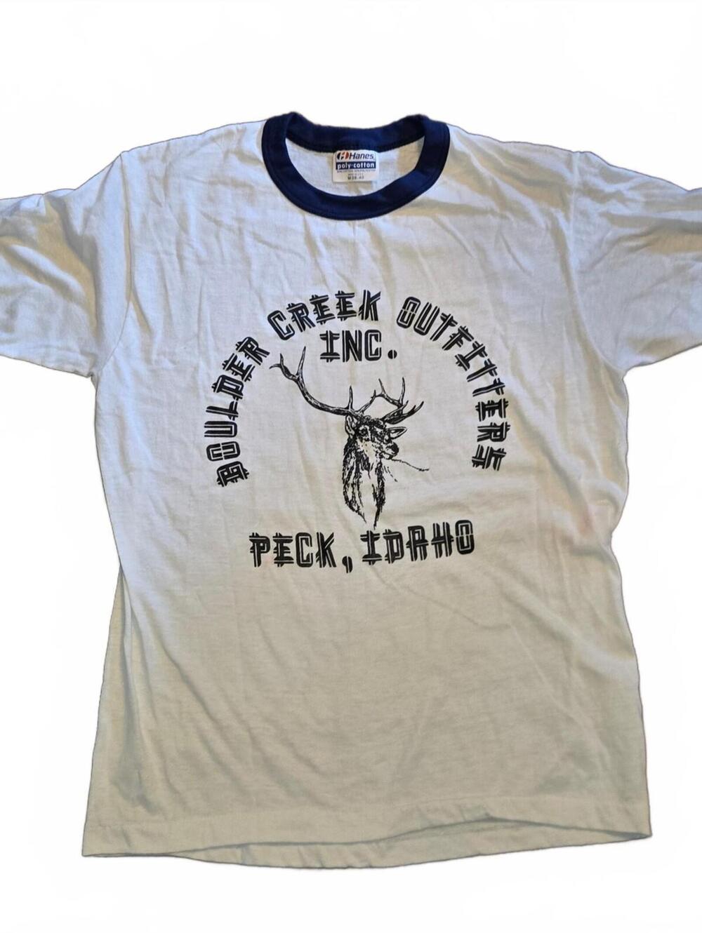Vintage Buck Ringer T-Shirt Men's M 1980s boulder creek outfitters White blue
